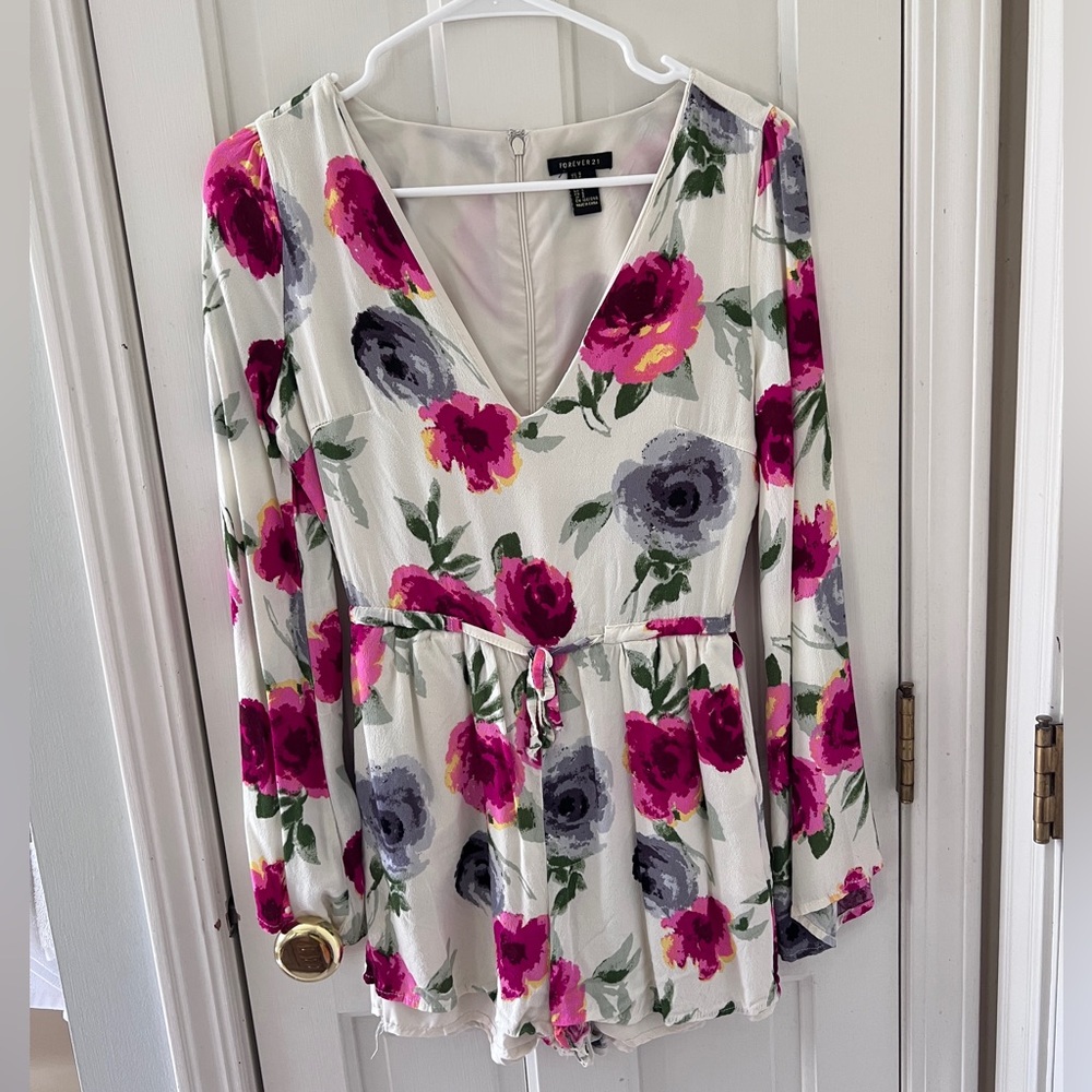 Floral V-Neck Dress by Forever 21 - White and Pink